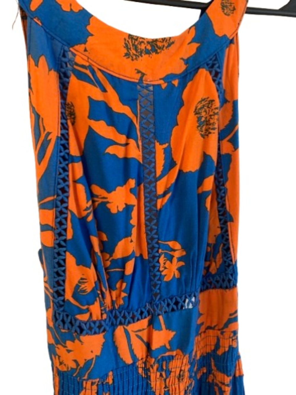 Able The Label Maxi Dress XS Blue Orange Floral Smocked Boho Sleeveless - Picture 4 of 6